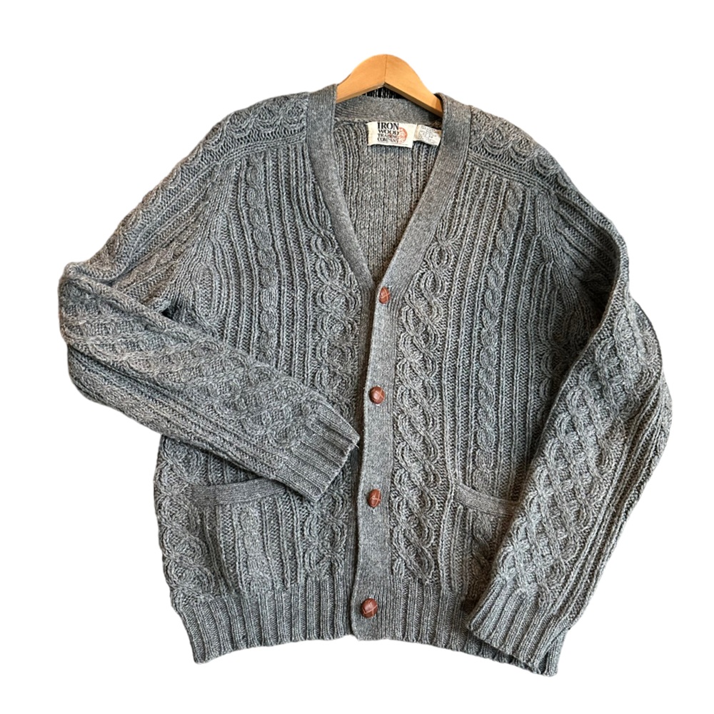 Gray Cable Knit Cardigan Sweater